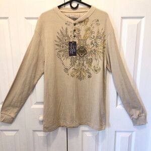 Armored Saint Of Los Angeles Beige Graphic Print Thermal Henley Shirt XXL